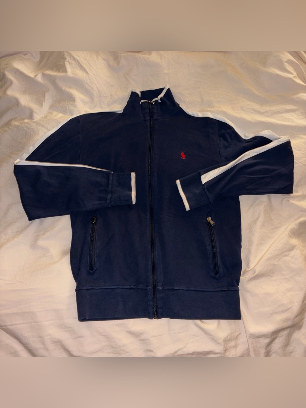 Polo Ralph Lauren Navy Blue with White Stripe Cotton Track Jacket size S